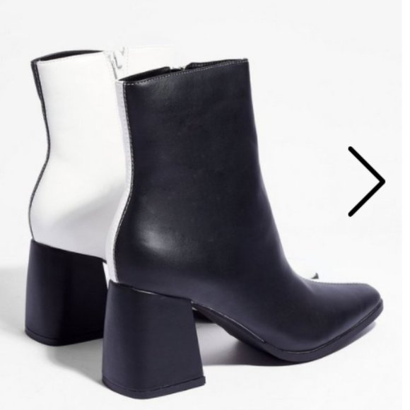 NWT Two Tone B&W Faux Leather Heeled Boots - Picture 2 of 15